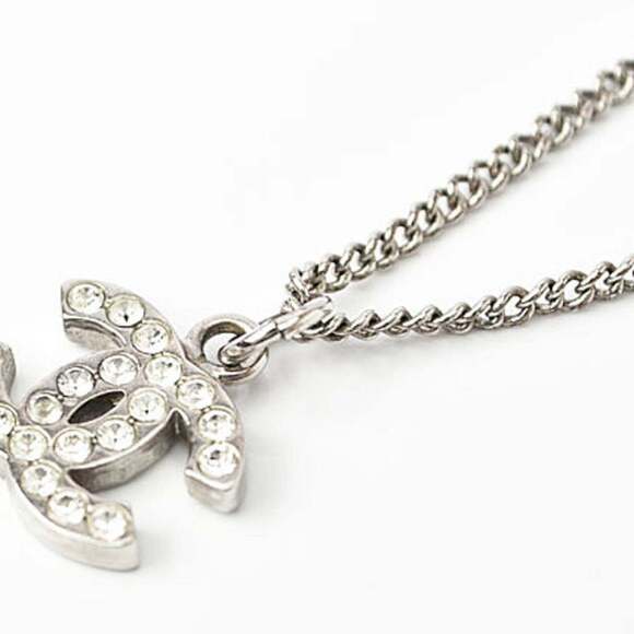 CHANEL Authentic White Logo Necklace